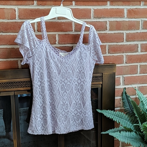 Lilac Cold Shoulder Lacey Top - Picture 1 of 5